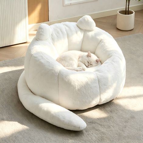 Canapé-pouf en forme de chat – Aucun assemblage requis – Convient aux salons chambres et bureaux – Détendez et profitez la vie – 112x112x77 cm – Blanc (1/5)