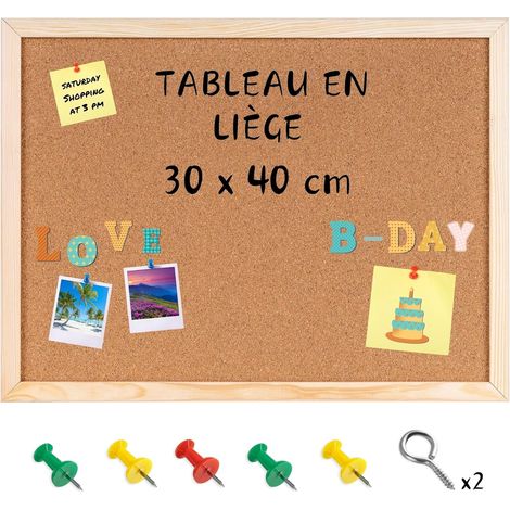 Tableau Panneau Affichage Liège avec Cadre en Bois 30 x 40 cm