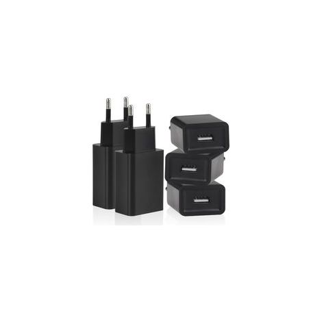 5 Pack USB Chargeur 5V/1A Prise 5W Chargeur USB Adaptateur Secteur Compatible Téléphone Portable Lecteur ebook Écouteurs Lampe Table Routeur Ventilateur de Poche (Noir)