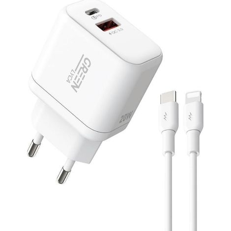 Kit Carregador Viagem GREEN LYCA + Cabo Lightning Branco