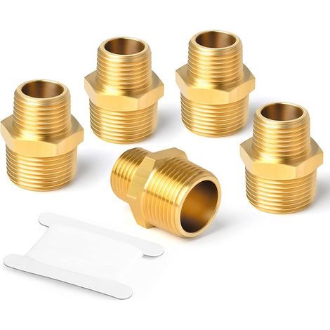 5-teiliges Messing-Rohrverschraubungsset, Sechskant-Reduzierstück, 1/2" x 1/4" BSP-Außengewinde-Kupplungsverbinder für Wasser/Öl/Gas (1/5)