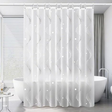 120L x 200H cm Rideau de Douche PEVA, Rideaux Salle de Bain Semi Transparent Imperméable Anti Moisissure pour Baignoire Cabine de Douche Transparente (1/5)