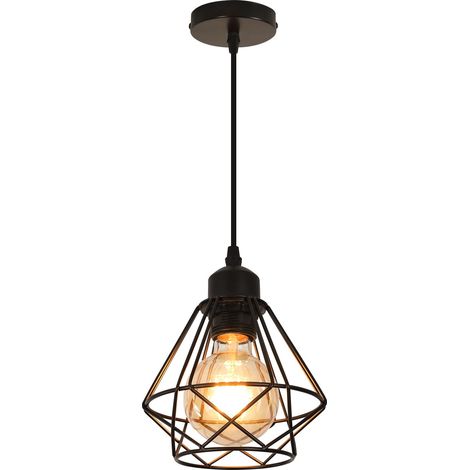 Industriel Suspension Luminaire, E27 Rétro Lustre Plafonnier Vintage Métal Lampe Cage Éclairage de Plafond Abat-jour pour Restaurant Salon Chambre Cuisine Bar Couloir, Noir (sans Ampoule) (1/5)