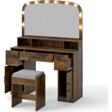Toeletta con specchio e illuminazione 108 x 40 x 149 cm stazione di ricarica ergonomica design moderno in legno marrone 200011516