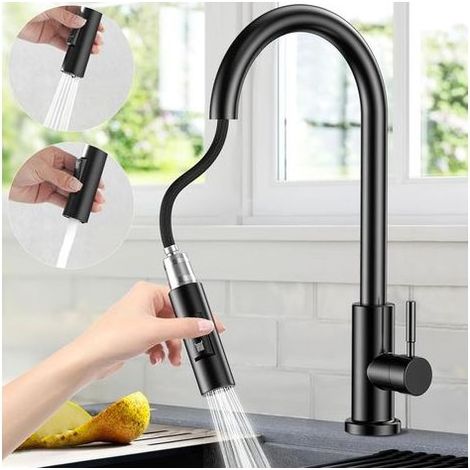 Waschtischarmatur aus mattschwarzem Kupfer, Warm- und Kaltwasseranschluss, matte Oberfläche, elegantes Retro-Design, Einloch-Hebelarmatur, langlebiges Waschbecken (1/5)