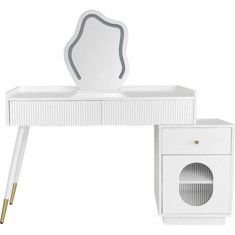 Toeletta bianca con specchio LED e armadietto laterale 100x40x75 cm HOMVRA (1/5)