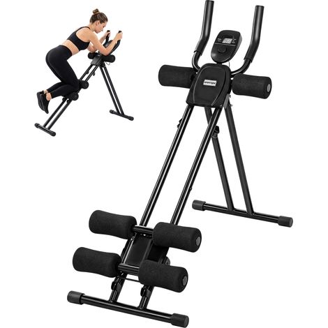 Appareil Abdominal Pliable, Écran LCD, Double Rail, Mousse PVC et Cadre Acier, 92 x 41 x 83 cm, Renforcement Gainage Maison et Salle de Sport, Noir (1/5)