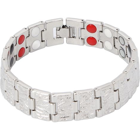Bracelet de magnétothérapie neuf, style européen et américain, bracelet en acier titane à double aimant, argent (1/5)