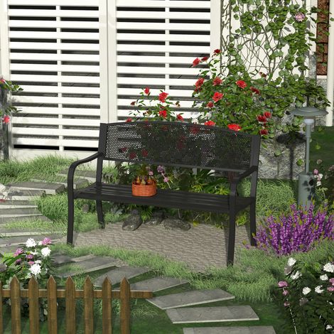 Panchina da giardino/patio Outsunny a 3 posti, stile contemporaneo, 127L x 60W x 87H cm, metallo con rivestimento epossidico anticorrosione, nero.