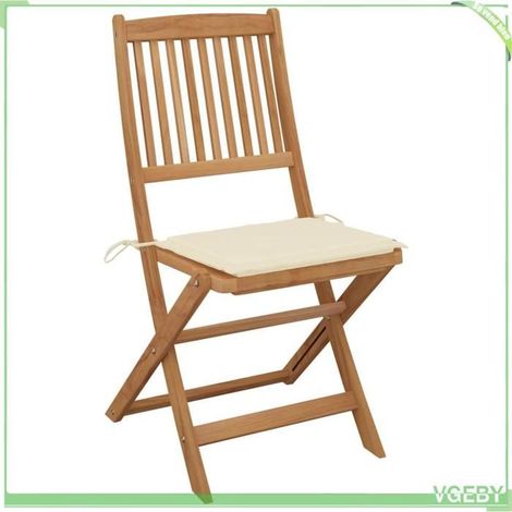 Chaise pliante de jardin - FAFEICY - 3064646 - Bois d'acacia massif - Coussins crème inclus - Capacité 110 kg (1/5)