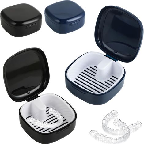 Boîte de rangement pour appareil dentaire et gouttières, double compartiment égouttage en PP portable, lot de 2 (1/5)