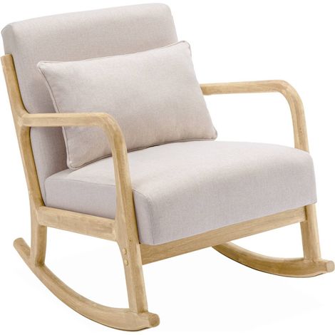 sweeek - Schaukelstuhl skandinavisches Design Holz und Stoff, Stoff, Beige