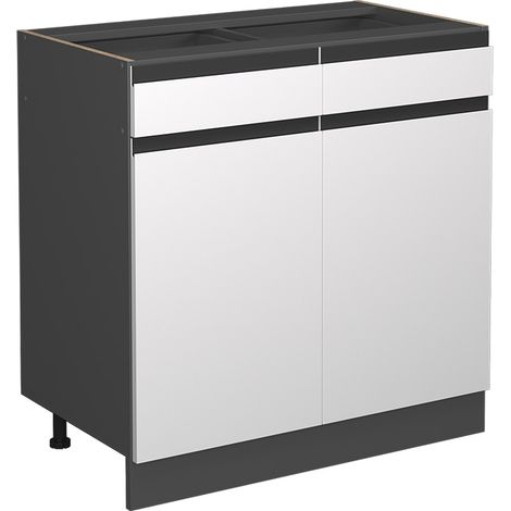Küchenunterschrank R-Line, Weiß, 80 cm J-Shape, ohne Arbeitsplatte, Vicco