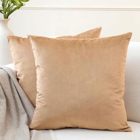 Housses de Coussin Velours, Set de 2 pièces (45x45 cm) - Or - Teinture Couleur Unie, Doux et Moelleux, Lavable, Grand Coussin décoratif carré pour canapé, Sofa, Chaise (1/5)
