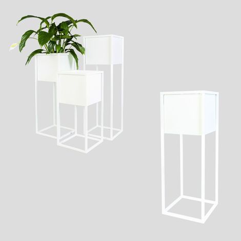 Cache-pot de fleurs en métal blanc Loft Monaco M 28x28x75 (1/5)