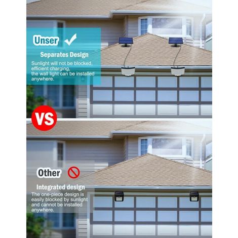 Lámpara solar exterior de 106 LED con sensor de movimiento, clasificación de impermeabilidad IP65, ángulo de haz de 120°, aplique solar de pared para jardín con cable de 5 m. (1/3)