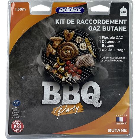 Kit détendeur butane 28 mbar avec flexible 1,5 m – Raccords G 1/2 et M20 × 1,5 – Normes NF M 88-781 et NF EN 16129 – Addax (1/3)