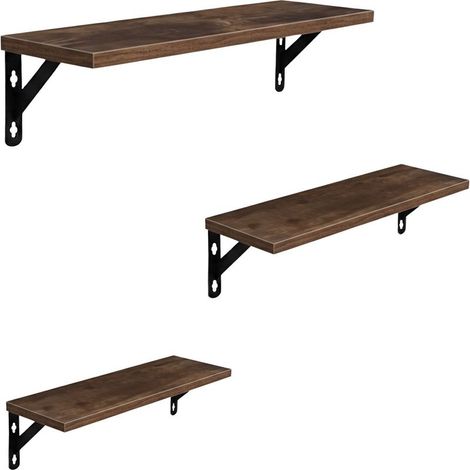 Lot de 3 étagères murales, MDF et fer, design industriel, 30/35/40 cm, salon, chambre, cuisine (1/5)