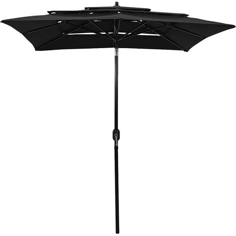 Maison Exclusive - Sonnenschirm mit Aluminium-Mast 3-lagig Schwar (1/5)