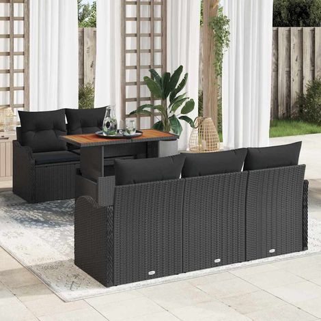 Conjunto de sofá de jardín 6 pcs Negro Poliratán (1/5)