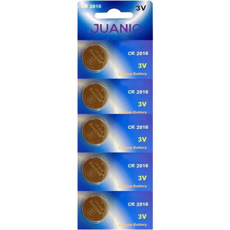 Lot de 5 Piles 3V lithium bouton plates type CR2016 compatibles DL2016/ECR2016/SBT11/BR2016/208-202/208-204/208-206 - Juanio - (1/2)