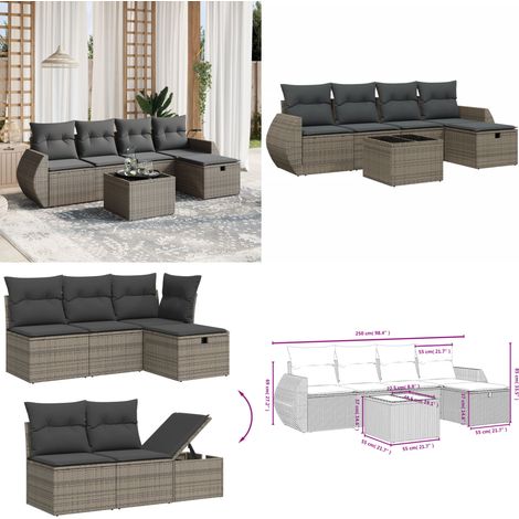 6-tlg. Garten-Sofagarnitur mit Kissen Grau Poly Rattan - Gartenmöbel - Outdoor-Möbel - Rattanmöbel - Esstischgarnituren - Lounge Set - Home & Living (1/5)
