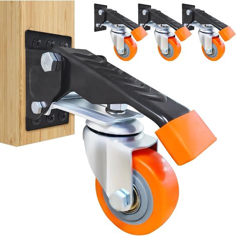 Roulettes Charge Lourde Pivotantes 63,5 mm – Lot de 4 Roulettes d’Établi Rétractables, Capacité 300 kg, Polyuréthane, Kit Complet pour Établis, Tables et Meubles (1/5)