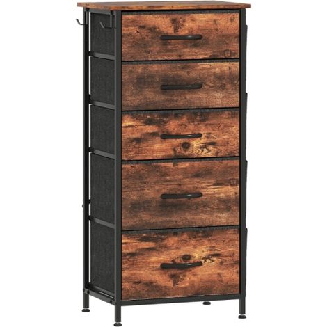 Rustic Brown Chest with Five Fabric Drawers for Stylish Storage Solutions