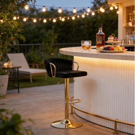 Sedia bar girevole regolabile in velluto nero OKMYHOME (1/5)