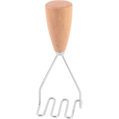Presse-purée, Presse-purée en Métal Robuste en Acier Inoxydable avec Manche en Bois, Ustensile De Presse-purée, Presse-purée À Main, Purée De Fruits Légumes (1/5)