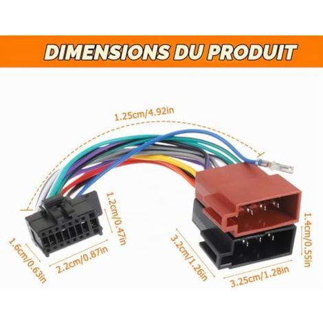 Cable iso pour autoradio compatible avec Pioneer DEH AVH MVH AVIC KFZ, 16 Broches Cable Adaptateur Faisceau ISO Autoradio, Adaptateur de Faisceau 16 Broches (1/4)