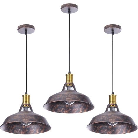 3pcs Rétro Lustre Suspension E27 27cm Luminaire Style Industrielle pour Salon Couloir Cuisine Rouille (1/5)