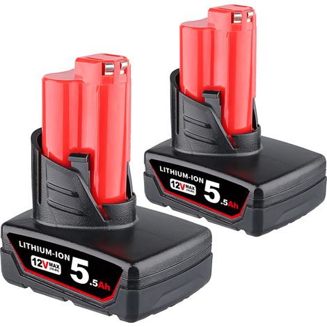 PDstation 2 x 12V 5.5Ah Batterie de Remplacement pour Milwaukee Batterie 12V M12 Lithium-ION 48-11-2410 48-11-2420 48-11-2411 48-11-2401 48-11-2402 pour Outils Milwauke