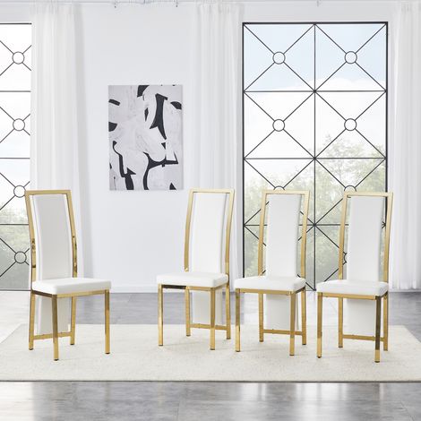 MEUBLIV Esszimmerstuhl 54 x 42,7 x 109 cm, Weiß und Gold – 4er-Set, hohe Rückenlehne (1/5)