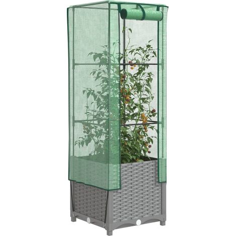 Hochbeet mit Gewächshaus-Aufsatz Rattan-Optik 40x40x139 cm