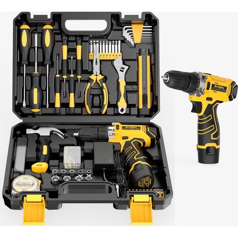 Caisse a Outil Complete 166 Pièces avec Perceuse Sans Fil 12V, Trousse Complète avec Batterie, Chargeur, Malette Outils - Kit de Réparation Domicile pour Maison, Appartement, Jardin, Bureau (1/5)
