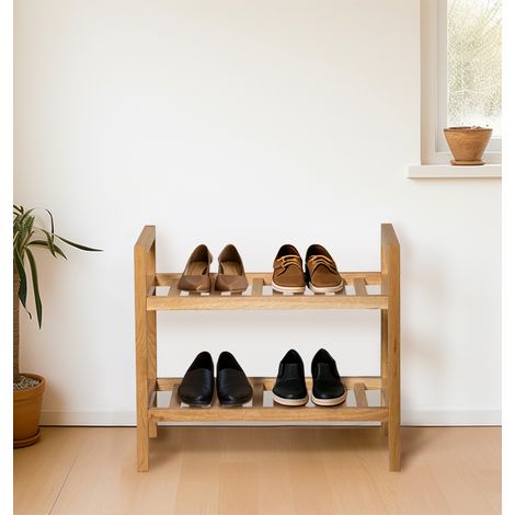 Hallowood Furniture Waverly Oak 2 Tier Stackable Narrow Shoe Rack, Solid Oak Shoe Storage Unit, Small Wooden Storage Rack for Hallway, Entranceway & Living Room, Fits 4 Pairs Footwear (1/5)