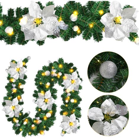 Jiubiaz Ghirlanda natalizia a batterie 2,7 m, 50 LED bianco caldo e 38 palline argentate (1/5)
