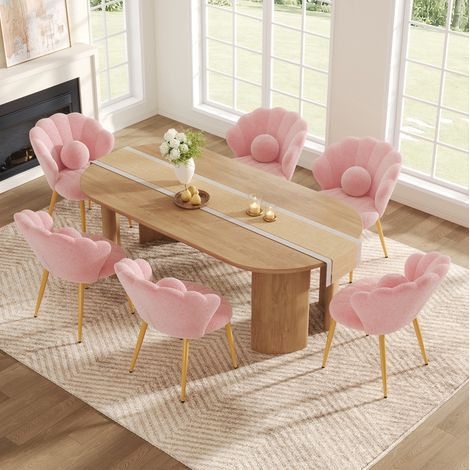6 sillas de comedor 60x62,5x83 cm rosa, tela afelpada con cojín y patas metálicas doradas - CHICFURN (1/5)