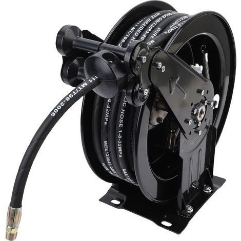 Heavy-duty, retractable, 3/8" x 10 m (32.81 ft) automatic rewind pressure washer hose reel with 1.5 m (4.9 ft) power cord for air, oil, and water, 4000 ft (1/5)