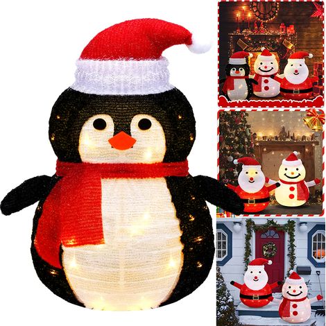 Décorations extérieures de Noël éclairées Pingouin pliable avec lumières LED, décor de vacances de Noël pré-éclairé pour cour, jardin, pelouse (1/5)