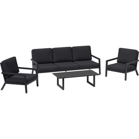 [NEUWERTIG] B-Ware Lounge-Gruppe Springtown 4-teilig Gartenmöbel Aluminium Schwarz-Dunkelgrau Tisch (1/2)