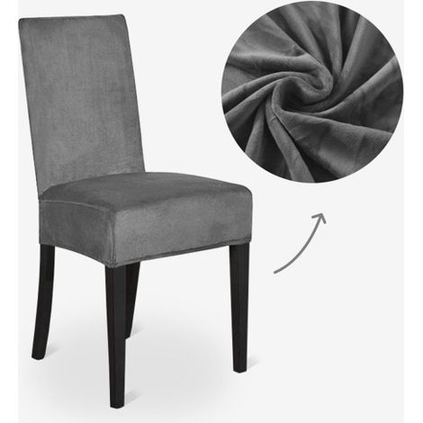 Housse de chaise en velours gris foncé – Housses de chaise de salle à manger – Housses de chaise extensibles (1/5)