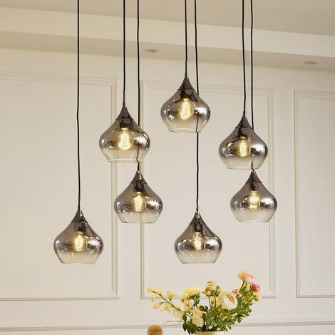 [NEUWERTIG] B-Ware Lucande Hängeleuchte Jarven Hängelampe Deckenlampe Lampe 7-flammig schwarz Glas (1/2)