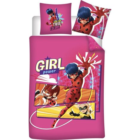 Parure de lit réversible Miraculous Ladybug - -Girl Power- - Rose - 140 cm x 200 cm (1/2)