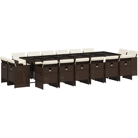 Maison Exclusive - 17-tlg. Garten-Essgruppe mit Kissen Braun Poly
