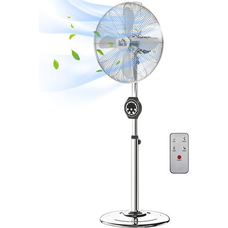 Ventilateur sur pied réglable 120-135 cm oscillation 75° minuterie 7,5h télécommande mode veille argent