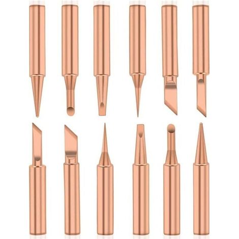 12PCS Pannes à Souder Cuivre Pur Pointe de Fer à Souder Sans Plomb Outil de Soudage pour Station de Soudur