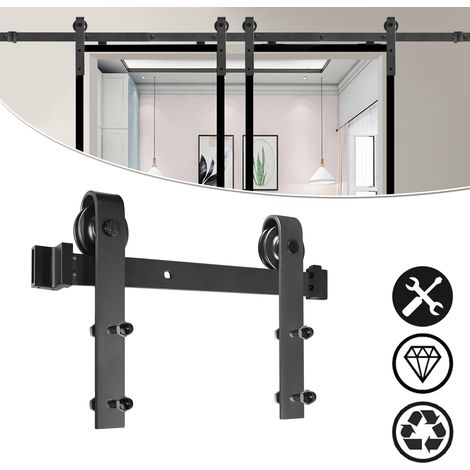 AUFUN Système de porte coulissante Rail de 200 cm Noir En acier carbone Pour portes coulissantes de 35 à 45 mm d'épaisseur Charge maximale:130 kg - 200 cm (1/5)