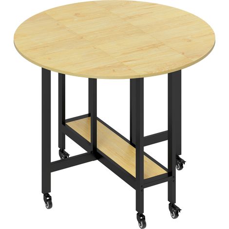 Table de salle à manger pliante sur roulettes, table de cuisine pour 4 personnes avec étagère intégrée, 100 x 100 x 75 cm, chêne (1/5)